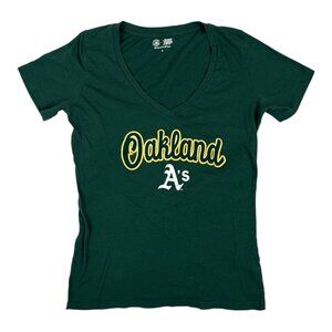 Oakland Athletics Women’s V-Neck T-Shirt Size M Campus Lifestyle Spell Out